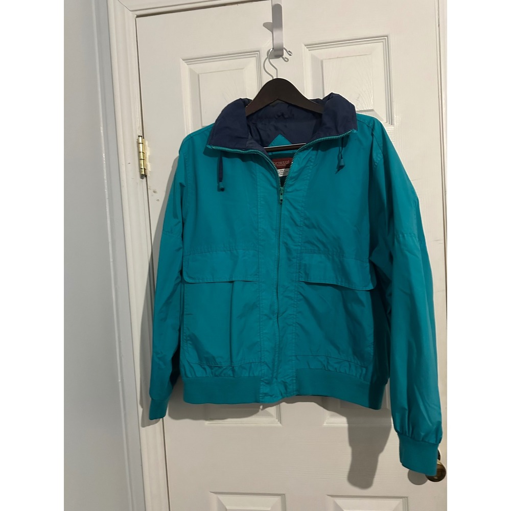 Vintage Bristol House Mens Teal Blue Full Zip Windbreaker Jacket Large Pockets